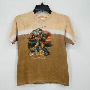 Vtg Catalina Island Pirates Red Anvil Tag Tshirt Kids L Brown Cream Tie Dye Cali